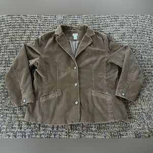LL Bean Jacket Womens 20 Regular, Light Brown, Corduroy, Lined Button Up Coat